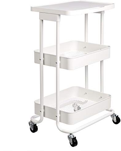 Amazon Basics Carrello da cucina/multiuso in metallo con 2 cesti e ripiano, colore bianco