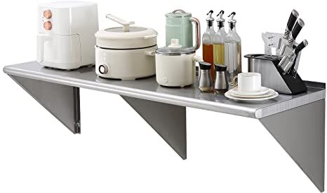 VEVOR Mensola da Parete in Acciaio Inox 1524 x 457 x 63 mm Scaffale Murale per Cucina Bagno Soggiorno Capacità Carico Max. 204 kg, Mensola da Parete Portaoggetti Portaspezie in Acciaio Inox per Cucina