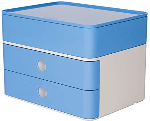 HAN Cassettiera SMART-BOX PLUS ALLISON, design moderno, con 2 cassetti e porta utensili, colore: sky blue