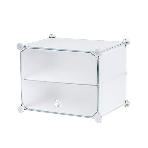 Baroni Home Scatole Porta Scarpe Impilabili Salvaspazio, Organizzatori Componibili Pieghevoli in Plastica, per Cabina Armadio, Ingresso, Fino a Taglia 44, Bianco, 2 Scomparti, 44x32x34 cm