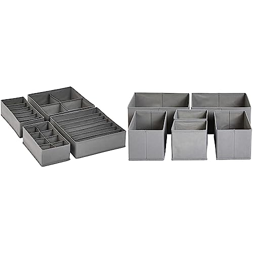 Amazon Basics Organizer in tessuto per cassetto, Set di 6 & Organizer per cassettiera, per biancheria intima, Set da 4