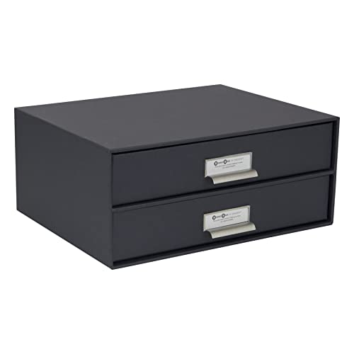 Bigso Box of Sweden Mini cassettiera da scrivania per documenti e materiale da ufficio Organizer scrivania con 2 cassetti Scatola con cassetti in fibra di legno e carta Grigio scuro