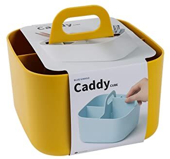 BLUE GINKGO Portaoggetti Multiuso Caddy in Plastica Impilabile con Maniglia   per Artigianato, Caddy per Scrivania, Organizzatori e Contenitori Artistici, per Trucco (Quadrato) Giallo