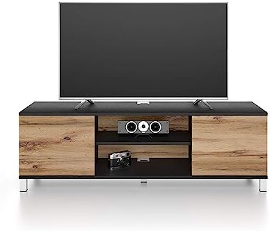 Mobili Fiver , Mobile Porta Tv Rachele, Nero Frassino e Rovere Rustico, 150 cmx42 cmx48 cm, Mobile Tv moderno per tv fino a 65'', Made in Italy