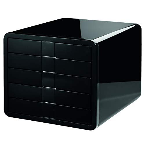 HAN 1551-13 iBox Cassettiera da scrivania, 5 cassetti chiusi, per formati fino a C4, colore: Nero lucido