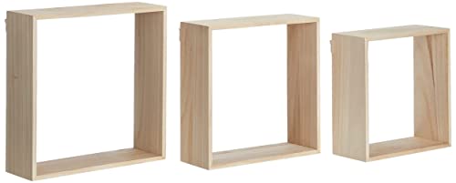 Artemio Set di 3 mensole quadrate da decorare, legno, beige, 30 x 10 x 30 cm,