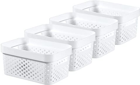 Curver INFINITY DOTS CESTA 4X 4.5L PICCOLO BIANCO, Resina, plastica