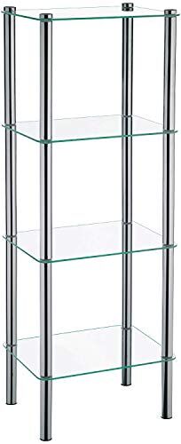 kela Scaffale, 4 Ripiani, Metallo/Vetro di Sicurezza, 40x 30x 106 cm, Lars, Cromato, Metal, Transparent, One Size