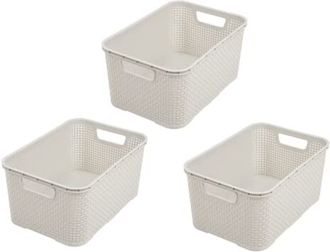 Branq Home essential, Set di 3 cestini in Rattan, Misura S, 7 l, Crema