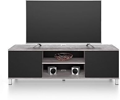 Mobili Fiver , Mobile Porta Tv Rachele, Cemento e Nero Frassino, 150 cmx42 cmx48 cm, Mobile Tv moderno per tv fino a 65'', Made in Italy