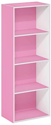 Furinno Luder libreria a 4 ripiani aperti, rosa/bianco