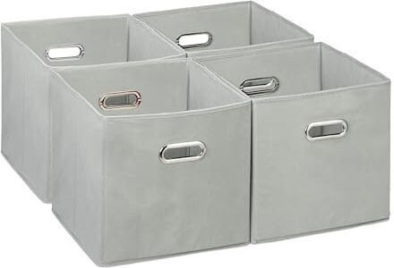 Relaxdays Set di 4 Scatola Portaoggetti, Set 4 Box Cubo da Scaffale HLP 30 x 30 x 30 cm, Portagiochi Pieghevole in Stoffa, Grigio, Poliestere, Cartone