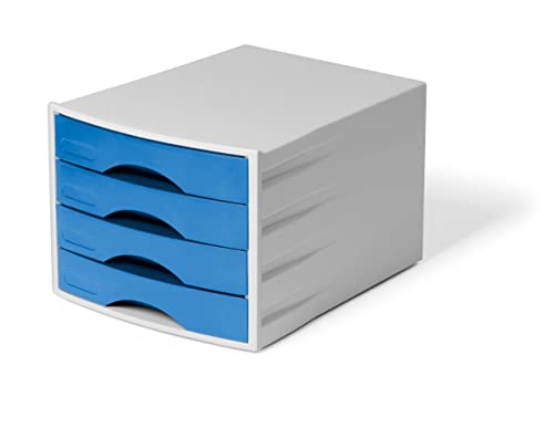 Durable Cassettiera ECO con 4 cassetti, per documenti formato A4, Blue Angel, grigio/blu,