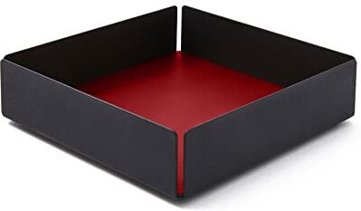 eglooh Moire Svuotatasche Design Moderno Acciaio Nero Opaco Fondo Interno in Cuoio Rosso Ferrari Organizer Scrivania, Vassoio Portaoggetti cm 14,5 x 14,5 x H.4 Made in Italy