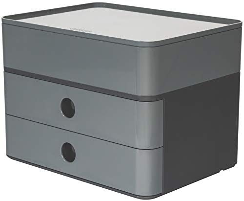 HAN Cassettiera SMART-BOX PLUS ALLISON, design moderno, con 2 cassetti e porta utensili, colore: granite grey