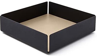 eglooh Moire Svuotatasche Design Moderno Acciaio Nero Opaco Fondo Interno in Cuoio Beige Organizer Scrivania, Vassoio Portaoggetti cm 14,5 x 14,5 x H.4 Made in Italy