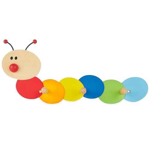 BIECO Appendiabiti bambini bruco   appendiabiti per bambini in legno   appendi abiti per muro   appendino da muro attaccapanni bambini da muro moderno appendiabiti da parete bambini 38 cm 3 ganci