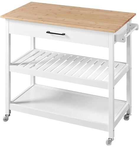 Yaheetech Carrello da Cucina con Ruote 101,5 x 51 x 92,5 cm Carrello di Servizio Carrellino Portaoggetti Multiuso Salvaspazio a 3 Ripiani Stile Moderno Porta Microonde