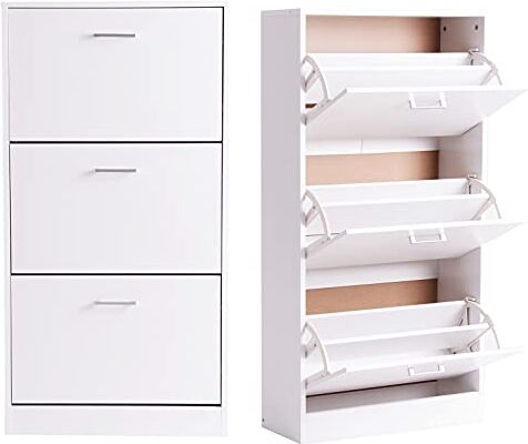 Lastdeco Scarpiera in legno stretto, armadio scarpiera per camera da letto, organizer per scarpe; 3 porte, smontabile, ampio e multifunzionale; colore bianco. 60 x 24 x 117 cm