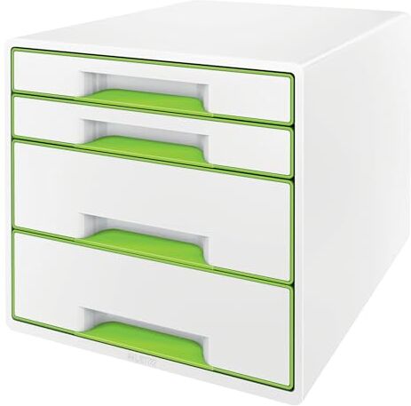 Leitz WOW Cube Cassettiera a 4 Cassetti, Organizer per Riporre Documenti, Cataloghi e Riviste in Formato A4, Adatta per Casa e Ufficio, Verde,