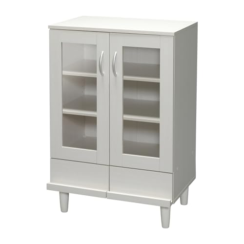 Iris Ohyama , Armadio in vetro/credenza con cassetti e ripiani/armadio in legno/armadio con ante, Altezza ripiano regolabile 3,2 cm, Ufficio, Casa Cabinet KPB-9360 Quercia Bianco