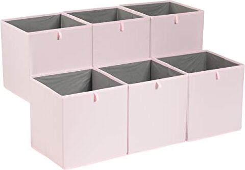 Amazon Basics , Cubi portaoggetti ripiegabili, in tessuto, confezione da 6, colore rosa peonia, dimensione: 33 x 38 x 33 cm