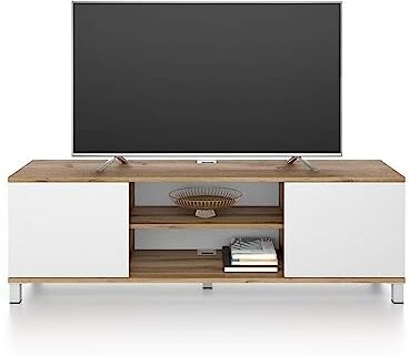 Mobili Fiver , Mobile Porta Tv Rachele, Rovere Rustico e Bianco Frassino, 150 cmx42 cmx48 cm, Mobile Tv moderno per tv fino a 65'' Tv, Made in Italy