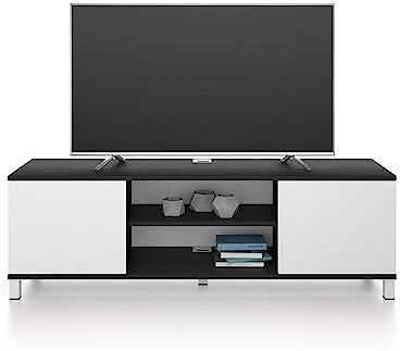 Mobili Fiver , Mobile Porta Tv Rachele, Nero Frassino e Bianco Frassino, 150 cmx42 cmx48 cm, Mobile Tv moderno per tv fino a 65'', Made in Italy