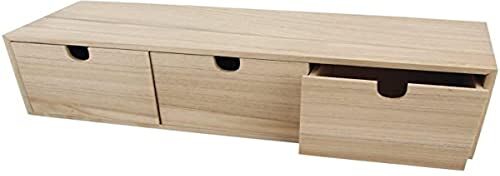 Rayher cassettiera in legno con 3 cassetti, legno naturale non trattato, 37,5x13x11,5 cm, per piccoli oggetti, cancelleria, da colorare e decorare,