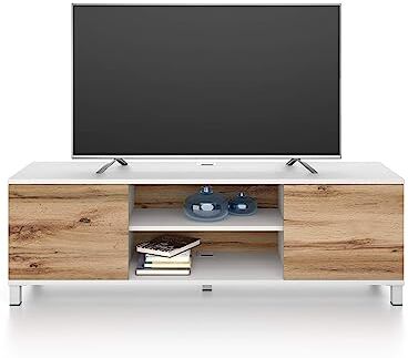 Mobili Fiver , Mobile Porta Tv Rachele, Bianco Frassino e Rovere Rustico, 150 cmx42 cmx48 cm, Mobile Tv moderno per tv fino a 65'', Made in Italy