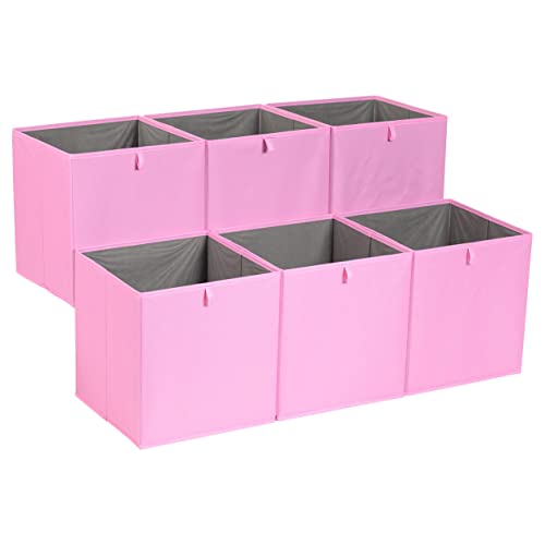 Amazon Basics , Cubi portaoggetti ripiegabili, in tessuto, confezione da 6, colore rosa, dimensione: 33 x 38 x 33 cm
