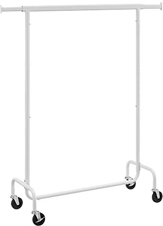 SONGMICS Appendiabiti con Rotelle, Portabiti per Carico Pesante, con Barra Estensibile, Portante di 130 kg, Binario per Appendere Vestiti, in Metallo, Cromato, Bianco Opaco