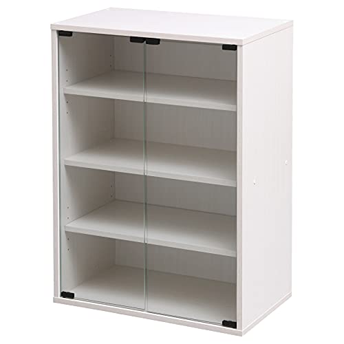 Iris Ohyama 4-Shelf Display Cabinet , Wooden Storage Unit with Doors , Glass Cabinet, Solid, Modular, Adjustable Shelf Height, 35x59x84, CGK-6035, White Oak