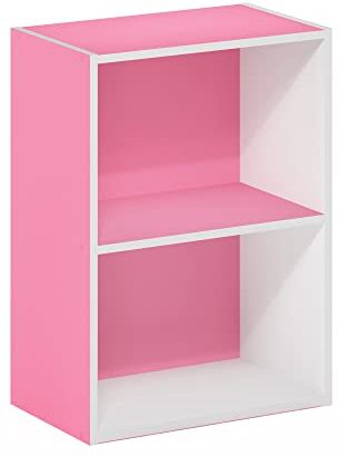 Furinno Luder libreria a 2 ripiani aperti, rosa/bianco