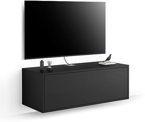 Mobili Fiver , Porta Tv sospeso Iacopo Con Cassetto, Nero Frassino, 104 cmx42 cmx36 cm, Mobile Tv Sospeso Moderno per televisori fino a 43'', Made in Italy