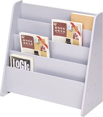 Iris Ohyama , Porta Riviste, espositore, scaffale per libri, 4 scomparti, design, multiuso, ufficio, ingresso, soggiorno, camera da letto Magazine Rack Wide MR-W grigio