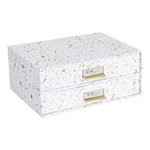 Bigso Box of Sweden Mini cassettiera da scrivania per documenti e materiale da ufficio Organizer scrivania con 2 cassetti Scatola con cassetti in fibra di legno e carta oro maculato
