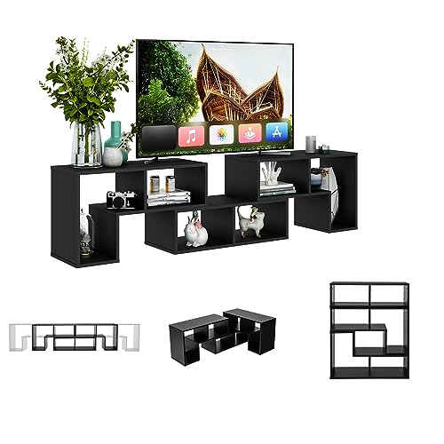 KOMFOTTEU Mobile TV Soggiorno in Legno, Mobile Porta TV Liberamente Combinabile, per TV fino a 65”, Mobiletto TV Multifunzione con 6 Vani Aperti, 134 x 30 x 43 cm (Nero)