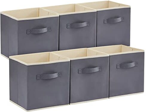 Lifewit Set di 6 Cubi Portaoggetti Pieghevoli, Cesti Portaoggetti in Tessuto, Scatole Portaoggetti con Manici, Scatole per Armadio, Vestiti, Giocattoli, 26.5 x 26.5 x 28 cm, Grigio