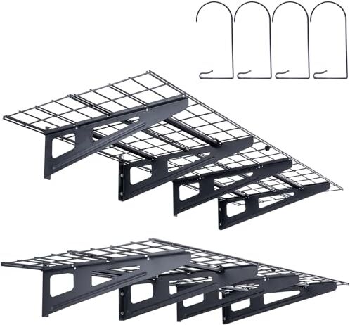 VEVOR Scaffali per Garage da 2 Pezzi Griglia per Garage Portaoggetti 183 x 61 cm Montaggio da Parete, Capacità di Carico 227 kg ca., Scaffali Galleggianti per Organizzazione del Garage, Officina, Nero