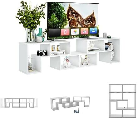 KOMFOTTEU Mobile TV Soggiorno in Legno, Mobile Porta TV Liberamente Combinabile, per TV fino a 65”, Mobiletto TV Multifunzione con 6 Vani Aperti, 134 x 30 x 43 cm (Bianco)