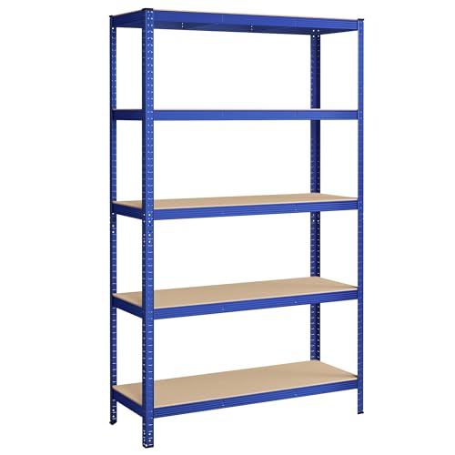 SONGMICS Scaffalatura a 5 Ripiani, Scaffale in Acciaio, Montaggio Rapido, Utensili, Strumenti in Garage, Magazzino, Ripostiglio, Portante 875 kg, 60 x 120 x 200 cm, Blu GLR060Q01