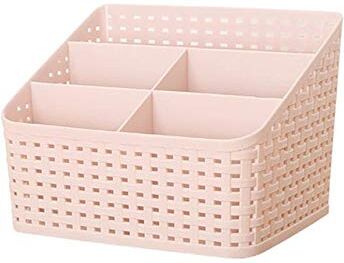 WZNB Cesto portaoggetti Scatola cosmetica Organizer Scatola versatile per smistamento Trucco con 5 scomparti per scrivanie Ripiani Cucina bagno, polipropilene 19,2x14,3x14 cm Rosa