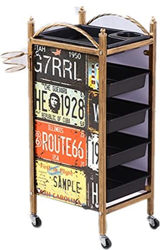 JFISQ Carrello Barbiere Retrò 4/5 Strati Carrello Salone Bellezza Parrucchiere Attrezzature Parrucchieri Spa Storage Organizer Strumento Studio Tatuaggio Con Cassetti Supporto Asciugacapelli,A,5 Tiers