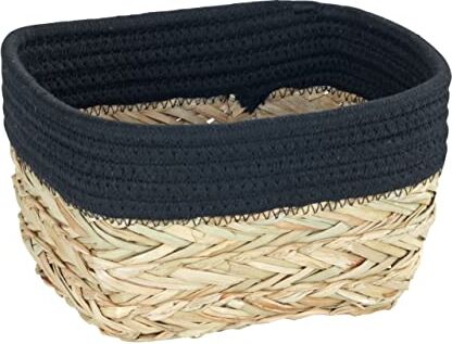 Wenko Cestello portaoggetti Rika S, cestello decorativo per piccoli accessori in nardo naturale con contrasti di tessuto in cotone, 80% fibra naturale e 20% cotone, 15 x 20 x 13 cm, marrone/nero