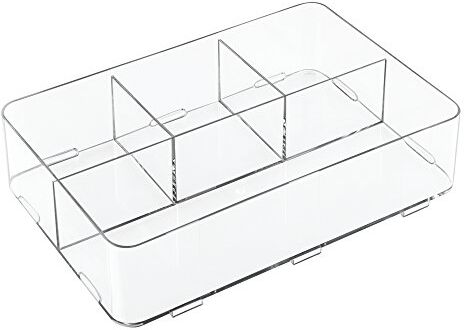 InterDesign iDesign Clarity Divisorio per cassetti, Organizer per cassetti con 4 scomparti in plastica, trasparente