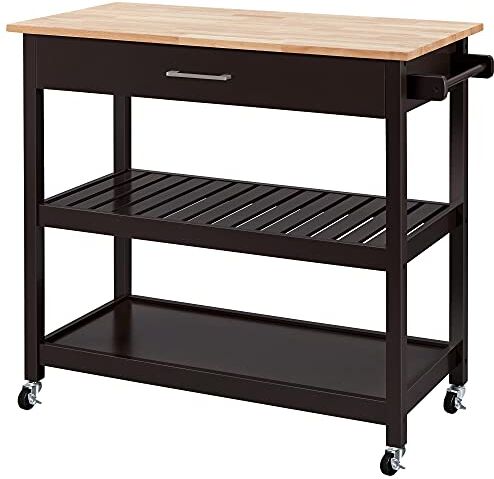 Yaheetech Carrello da Cucina con Ruote 101,5 x 51 x 92,5 cm Carrello di Servizio Carrellino Portaoggetti Multiuso Salvaspazio a 3 Ripiani Stile Moderno Porta Microonde Marrone