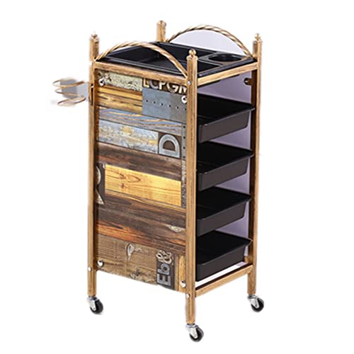 JFISQ Carrello Barbiere Retrò 4/5 Strati Carrello Salone Bellezza Parrucchiere Attrezzature Parrucchieri Spa Storage Organizer Strumento Studio Tatuaggio Con Cassetti Supporto Asciugacapelli,B,5 Tiers