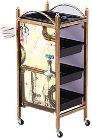 JFISQ Carrello Barbiere Retrò 4/5 Strati Carrello Salone Bellezza Parrucchiere Attrezzature Parrucchieri Spa Storage Organizer Strumento Studio Tatuaggio Con Cassetti Supporto Asciugacapelli,C,4 Tiers