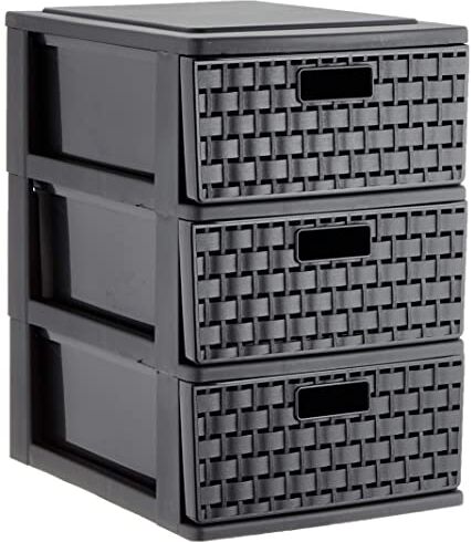 Sundis Country Storage Tower 3 cassetti formato A5 (2 litri) Elegante effetto rattan Sistema «Stop Drawers» Nero 4536005